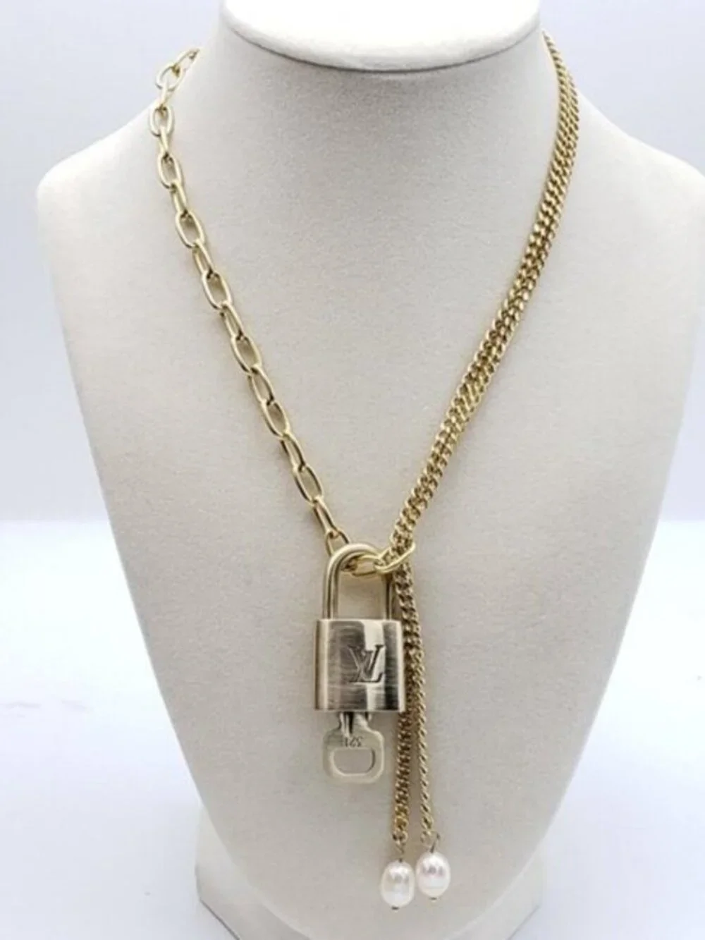 Stainless Steel Gold-Plated Necklace with Authentic Louis Vuitton Padlock